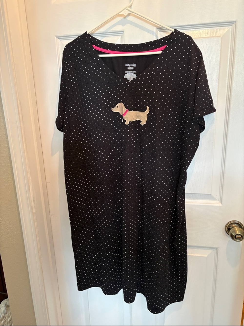 Nightgown 2XL Black Polka Dot with Dachshund Appliqué